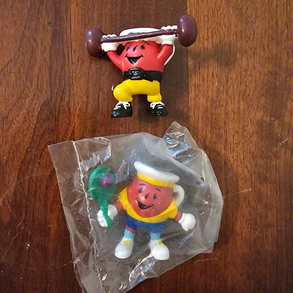 Vintage Kool-Aid Man PVC Figures Lot Weightlifter and Tennis Player Mascot Toys